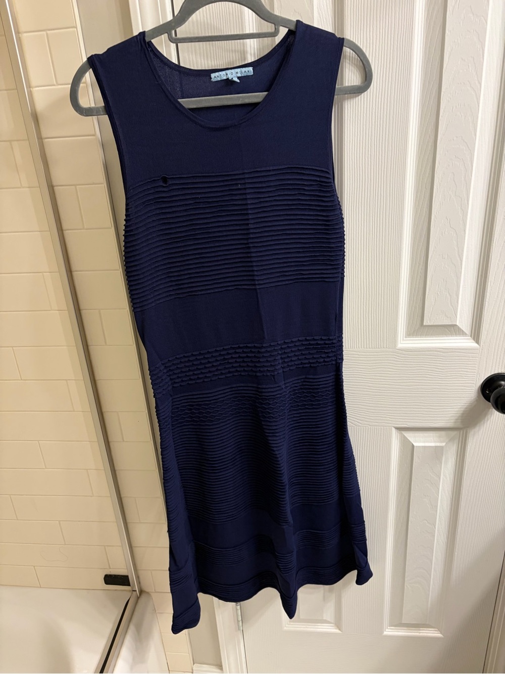ANTONIO MELANI Navy Textured Sleeveless Midi Dress